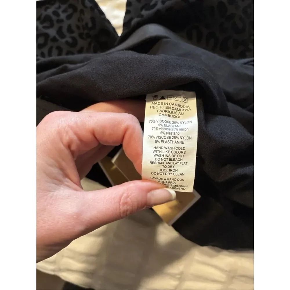 michael kors New Skinny High Rise solid black velvet leopard print pants Large - Picture 6 of 6